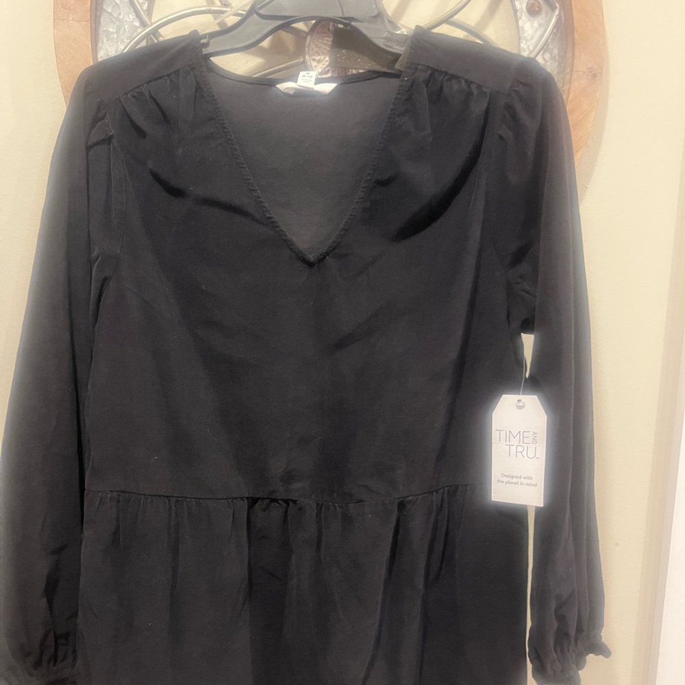 Time and Tru Black V-Neck black corduroy dress